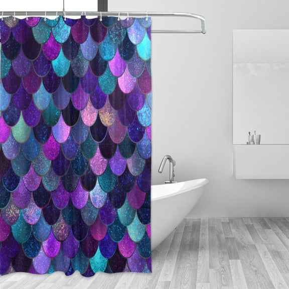 Purple Blue Mermaid Scales Shower Curtains with 12 Hooks Waterproof Bathroom Decor 66" x 72"
