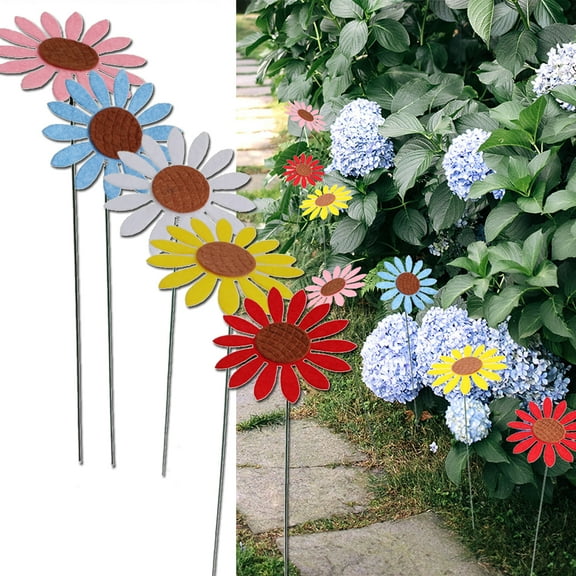 Travelwant 10Pcs/Set Metal Flower Garden Stakes,Metal Flowers Outdoor Decor Stake Yard Art Decoration,Garden Metal Plant Flowers Stick Spring Patio Decor