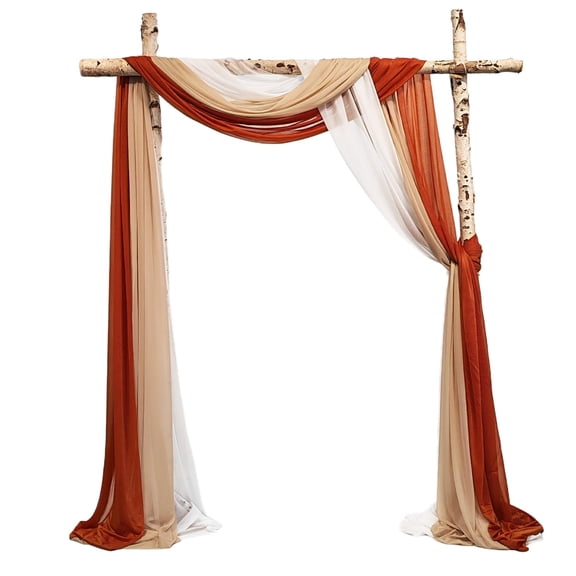2.5x19.5 ft Wedding Arch Drapes, 3 Panels Arbor Drapery for Ceremony & Stage Backdrop, Light Brown, Brick Red & White