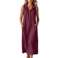 thumbnail image 2 of QUNYINEY A Line Summer Dresses for Women 2026 Plus Size Long Sleeveless Faux Cotton Linen Red Sundress Hooded with Pockets Casual Button Loose Fit Dresses, 2 of 7
