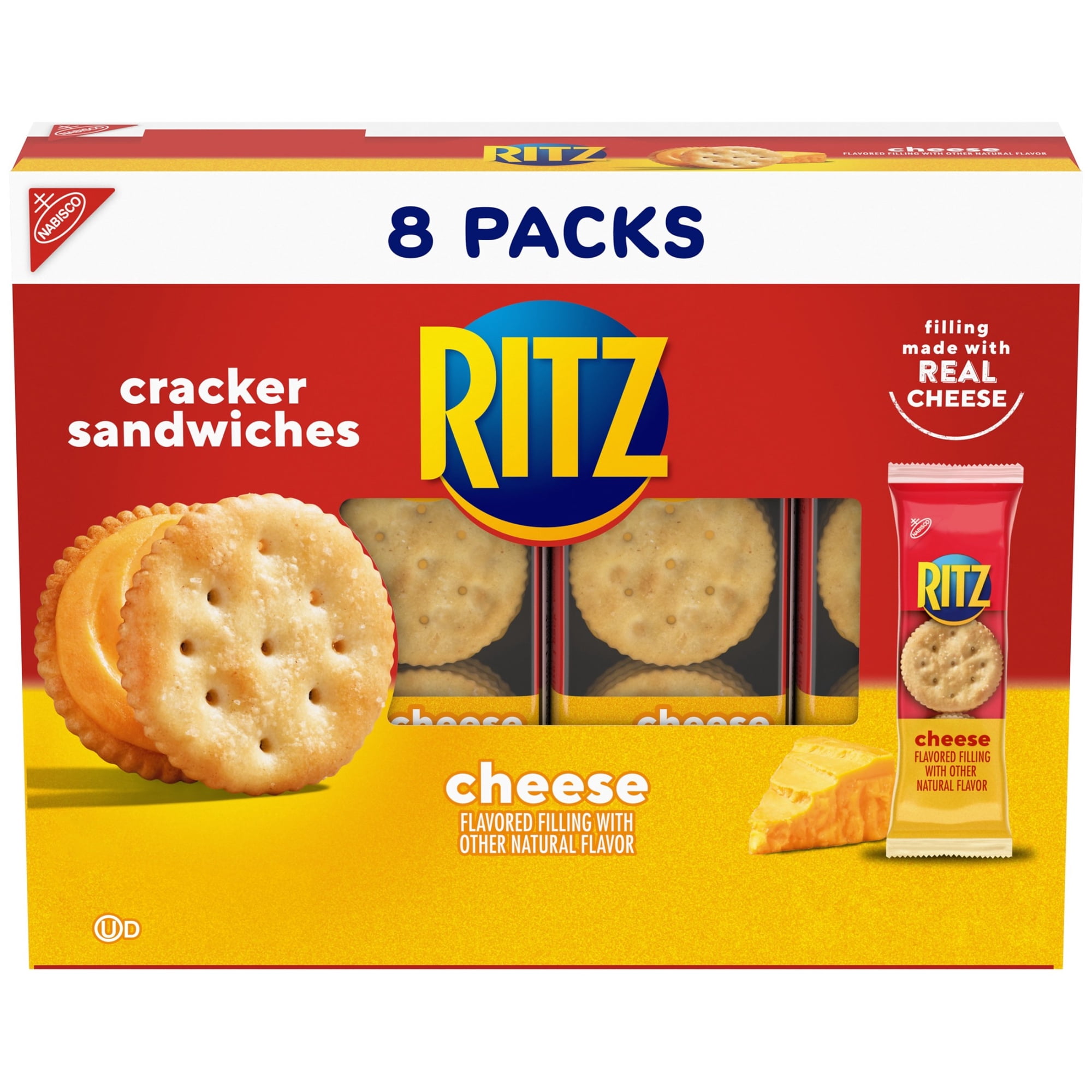 RITZ Cheese Sandwich Crackers, Lunch Snacks, 8 Snack Packs (6 Cracker Sandwiches Per Pack)