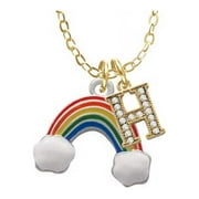 Rainbow - H - Gold Tone Crystal Initial Sophia Necklace, 18"+1"