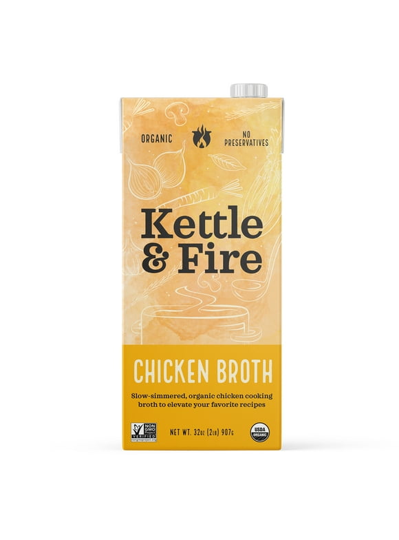Kettle & Fire Chicken Cooking Broth Made with Organic Chicken Bones, 32 oz Shelf-Stable Carton
