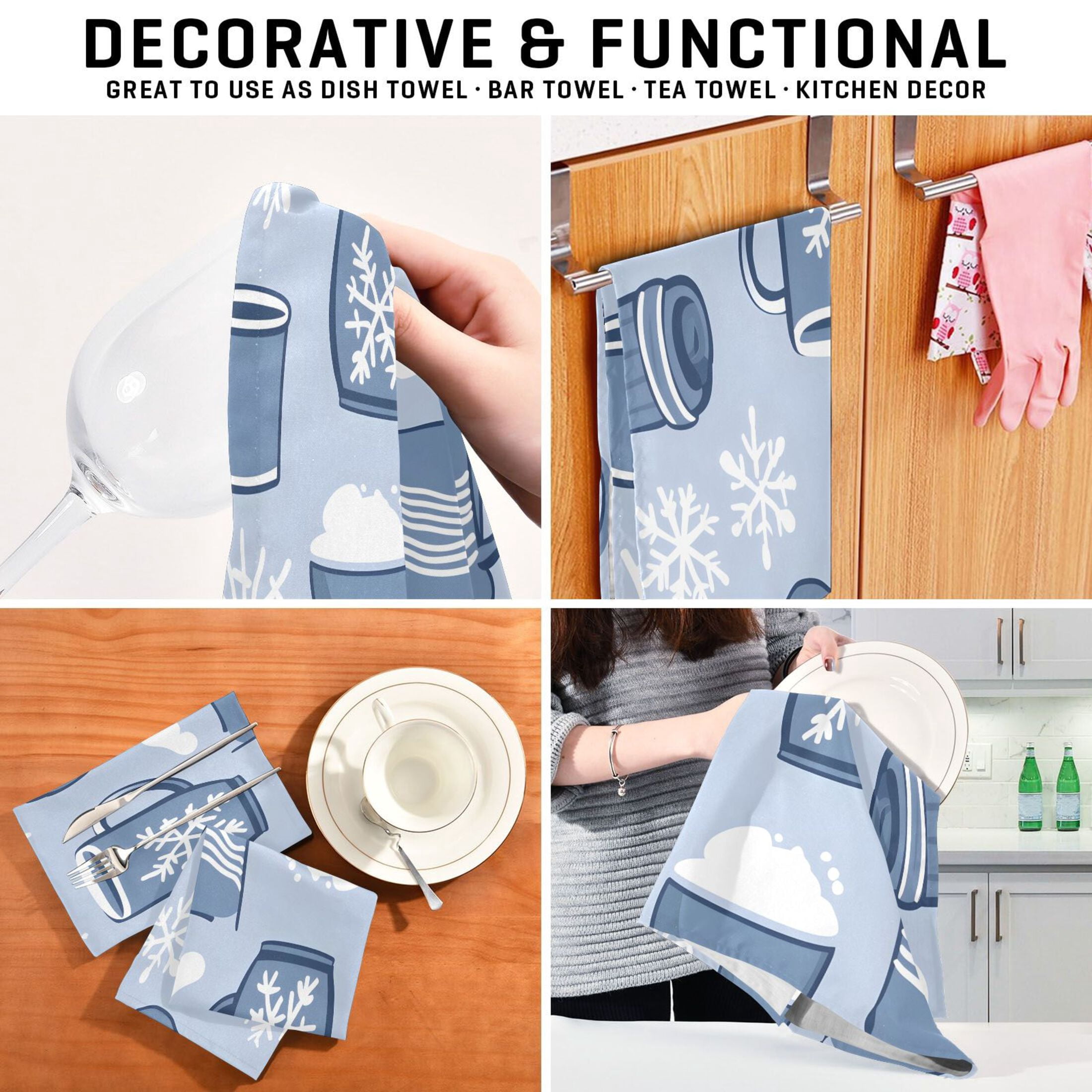 Winter Themed Pattern Kitchen Towels 6-Piece Pack Tea Towels for Kitchen Decorative Waffle Design 28x18in