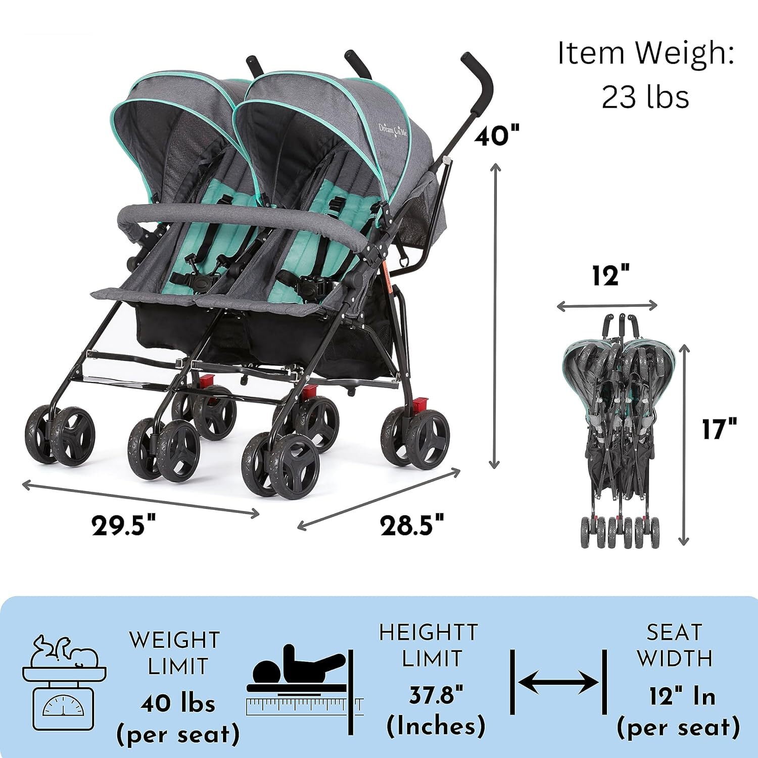 Dream On Me Volgo Twin Umbrella Stroller Lightweight Foldable Portable Travel Friendly Black Walmart