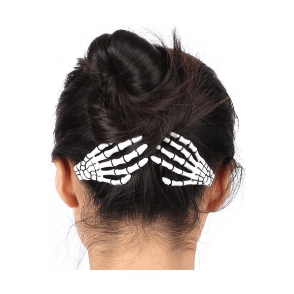 Don't AsK Women's and Girls' White Skeleton Hands Zombie Claw Hair Clips Alligator-Style Halloween Costume Accessory Set of 2