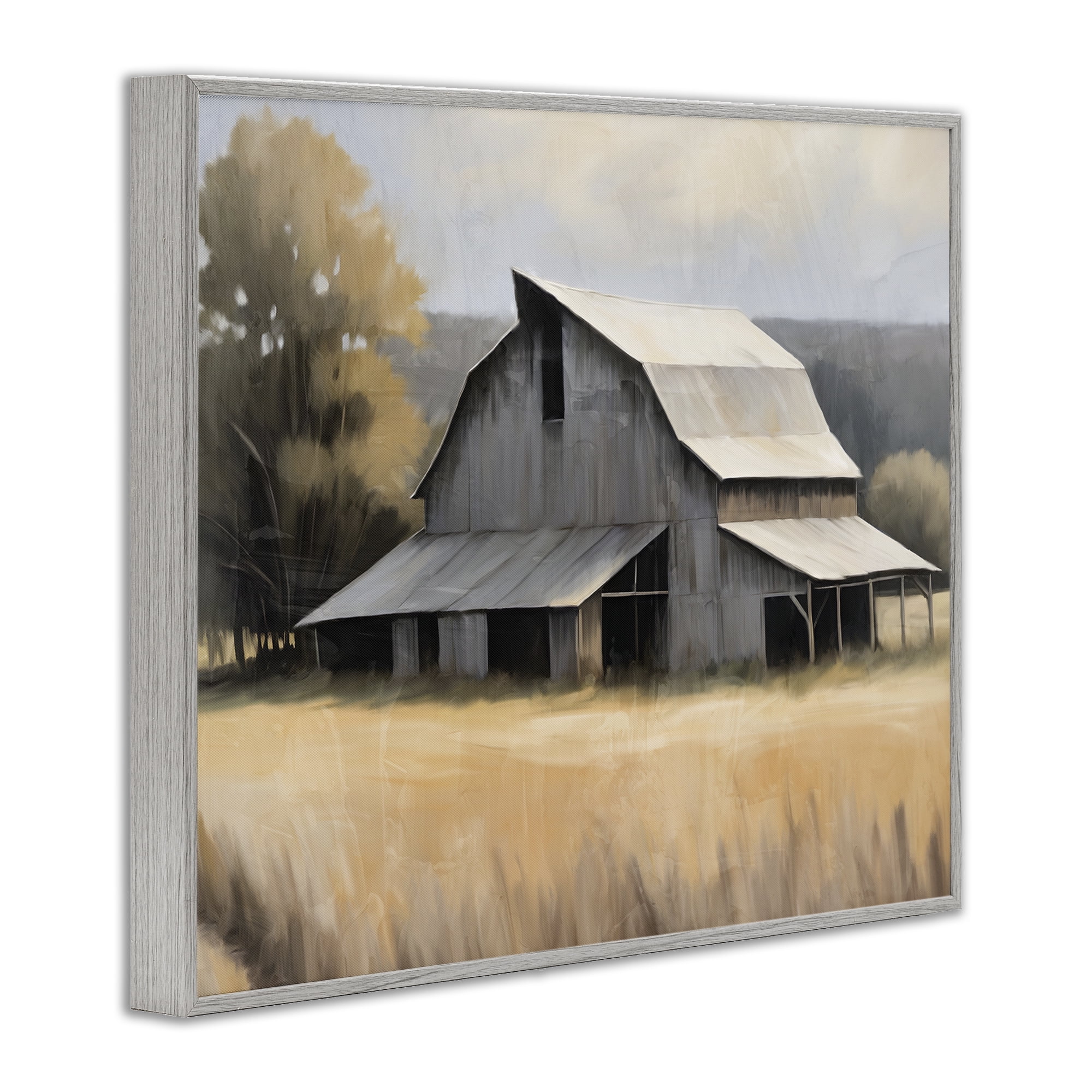 Stupell Industries In The Field Farm Structure Gray Framed Giclee Art, design by Kim Allen