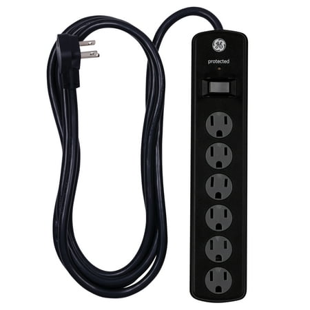GE 6-Outlet Power Strip Surge Protector, 8ft. Extra-Long Cord, Safety Covers, Black, (Best Power Strip For Computer)