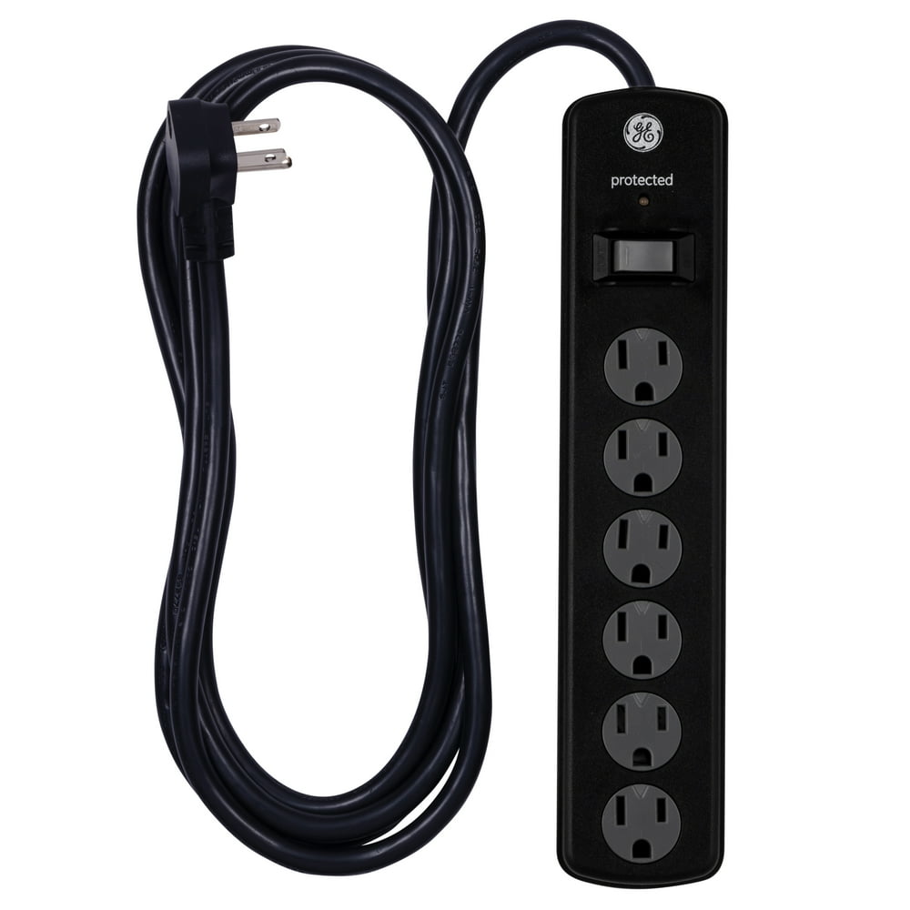GENERAL ELECTRIC 6Outlet Surge Protector, 8ft., Black 1,300J 33662