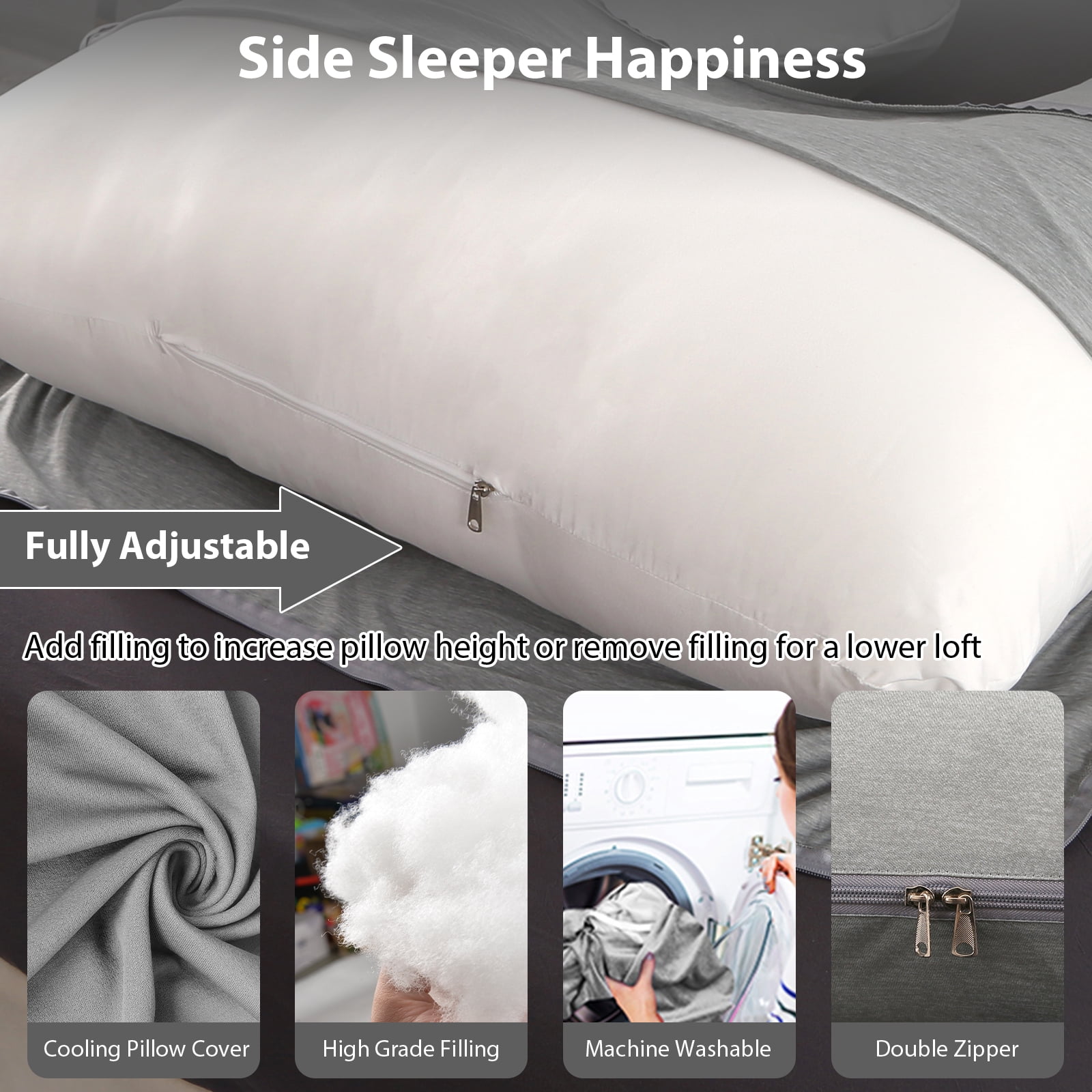 BATTOP Pregnancy Pillow for Sleeping with Cooling Cover, Support for Head,Back,Legs,Belly,Hips, 57 in, Maternity Pillow with Removable Washable Cover