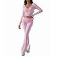 thumbnail image 2 of Women'S Workout 2 Piece Lounge Sets Long Sleeve Tops Foldover Flare Pants Casual Outfits Tracksuit Pink XL, 2 of 8