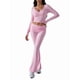 thumbnail image 2 of Conjunto Deportivo de 2 Piezas para Mujer, Camiseta de Larga, Pantalones Acampanados con Solapa, Chándal Informal, Rosa, Talla S, 2 of 8