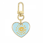 Sun Sunshine Yellow Hand Painting Gold Heart Keychain Metal Keyring Holder