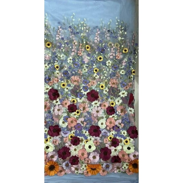 Three - dimensional sunflower floating soft mesh embroidery lace dress fabric