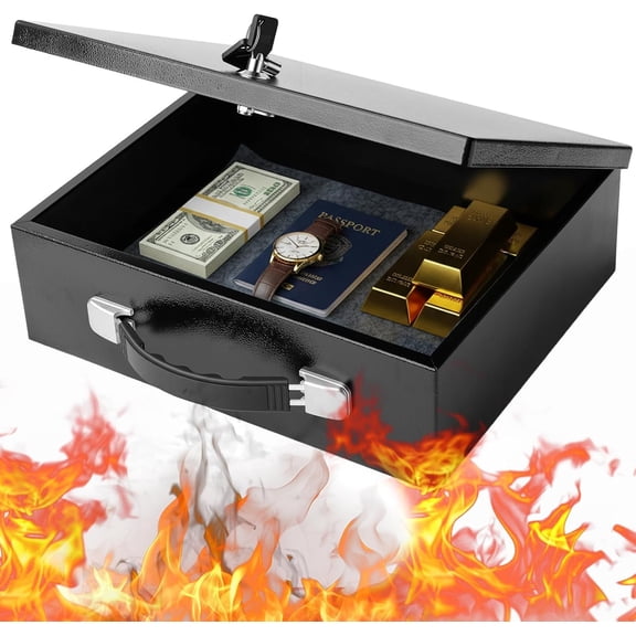 Fireproof Document Box with Key Lock, Metal Fireproof Lock box Portable, Fire Resistant Safe Box for Documents, , , Tablets and Personal Items, 13.2" x 11" x 4.13"