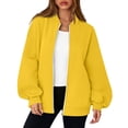 thumbnail image 7 of Women's Zip Up Sweatshirts No Hood Long Sleeve Solid Sweatshirts Casual Spring Fall Lightweight Oversized Bomber Jackets, 2XL, 7 of 7
