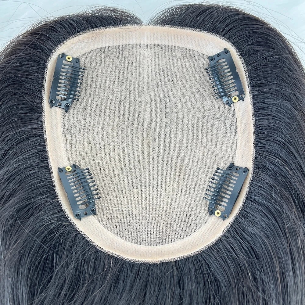 Hair Toppers for Women, Real Human Hair 15×17cm Silk Base Clip in Hair Pieces Natural Black Center Part Straight Hair Pieces for Thin Hair Daily Use