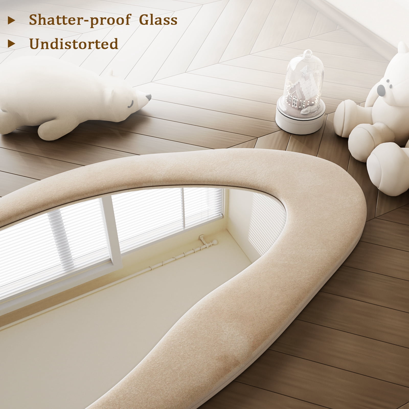 Anyrose 63"x24" Full Length Mirror Irregular Cloud Floor Mirror With Flannel Frame, White