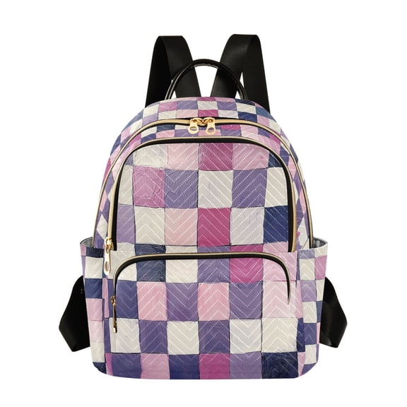 FORMRS Mini Backpack Purse for Women Quilted Travel Daypack Casual Shoulder Bag, Pink and Purple Plaid Pattern