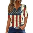 thumbnail image 2 of Jinhomg Womens Graphic Tees 4th of July Henley V Neck Shirt 2025 American Flag Short Sleeve Patriotic T-Shirts Independence Day Tunic Tops Multicolor L, 2 of 5
