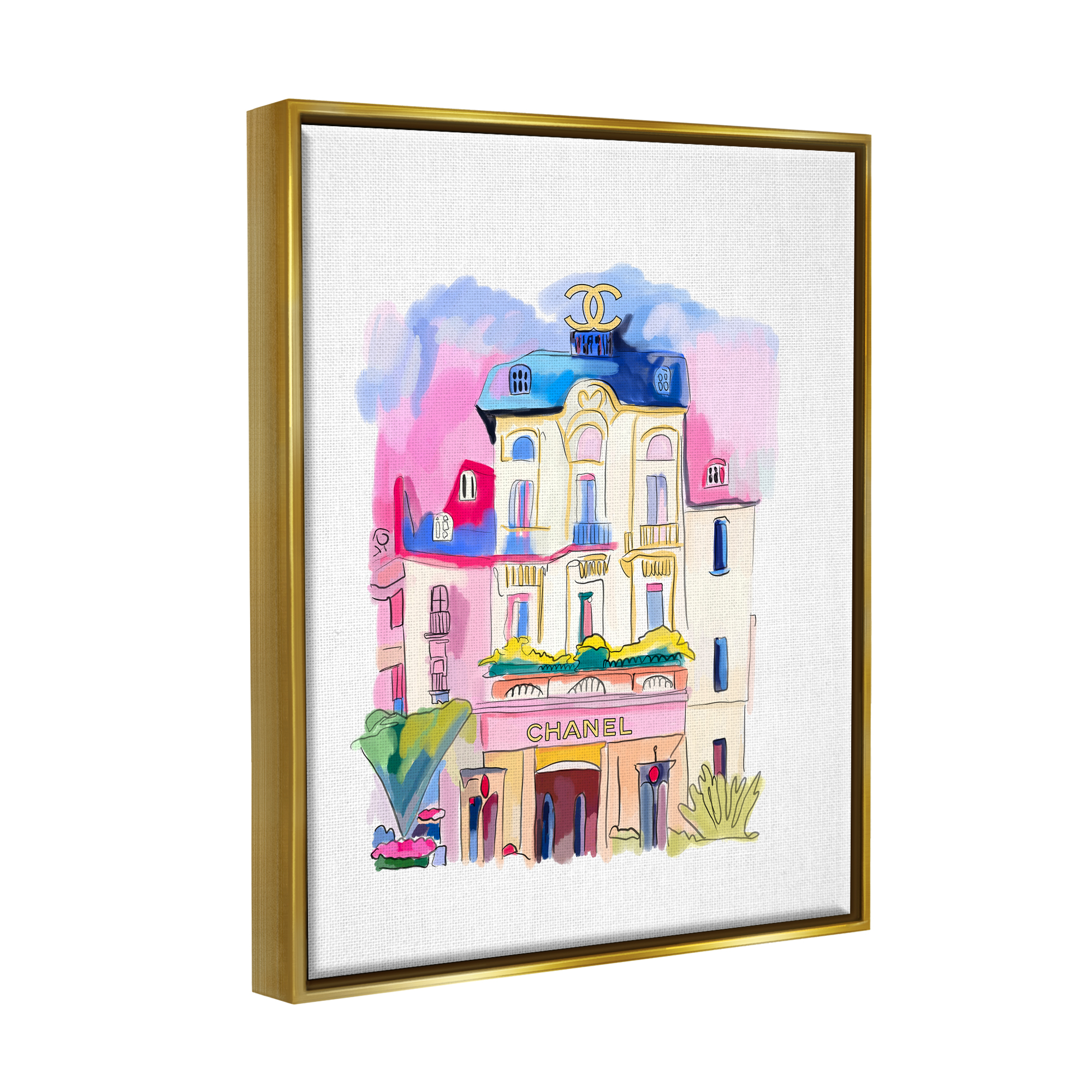 Stupell Industries Glam Shop Building Travel & Places Painting Gold Floater Framed Art Print Wall Art, 17 x 21