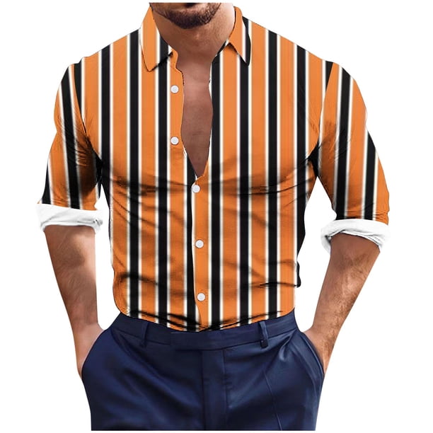 Blusa y camisa de manga larga con cuello vuelto para hombre, informal, a la moda, con botones, estampado, de poliéster
