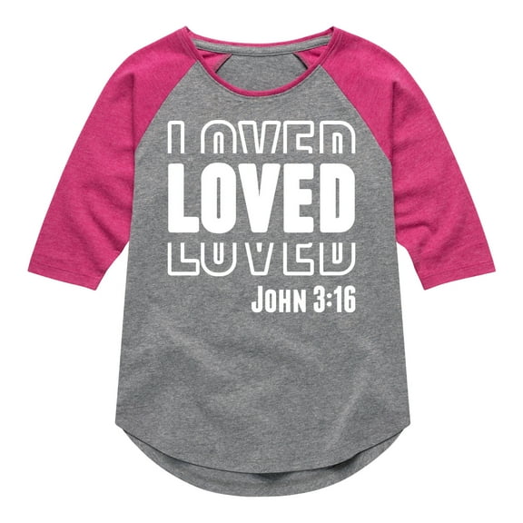 Instant Message - Loved John 3 16 - Toddler & Youth Girls Raglan Graphic T-Shirt