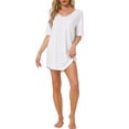 thumbnail image 2 of INSPIRE CHIC Women's T-shirt Nightgown V Neck Sleepshirts Comfy Oversized Nightshirt 2XL White, 2 of 6