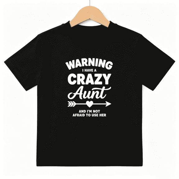 Crazy Aunt Warning Girls Graphic Tee, Funny Family Slogan 100% Cotton Kids Short Sleeve T-Shirt