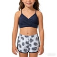 thumbnail image 6 of Huowey Baby Girls Bikini Swimsuit Tow Piece Outfits Floral Print Spaghetti Strap V-Neck Front Ring Ruched Tankini High Waist Fashionable Beach Pool Party Bathing Suit Swimwear,Blue,4-5 Years, 6 of 6