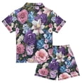 thumbnail image 2 of FORMRS Niños Short Sleeve Top and Pants Pajama Set Unisex Satin 2-Piece Sleepwear, Sizes 11-12Y, Pink and Purple Flowers, 2 of 8