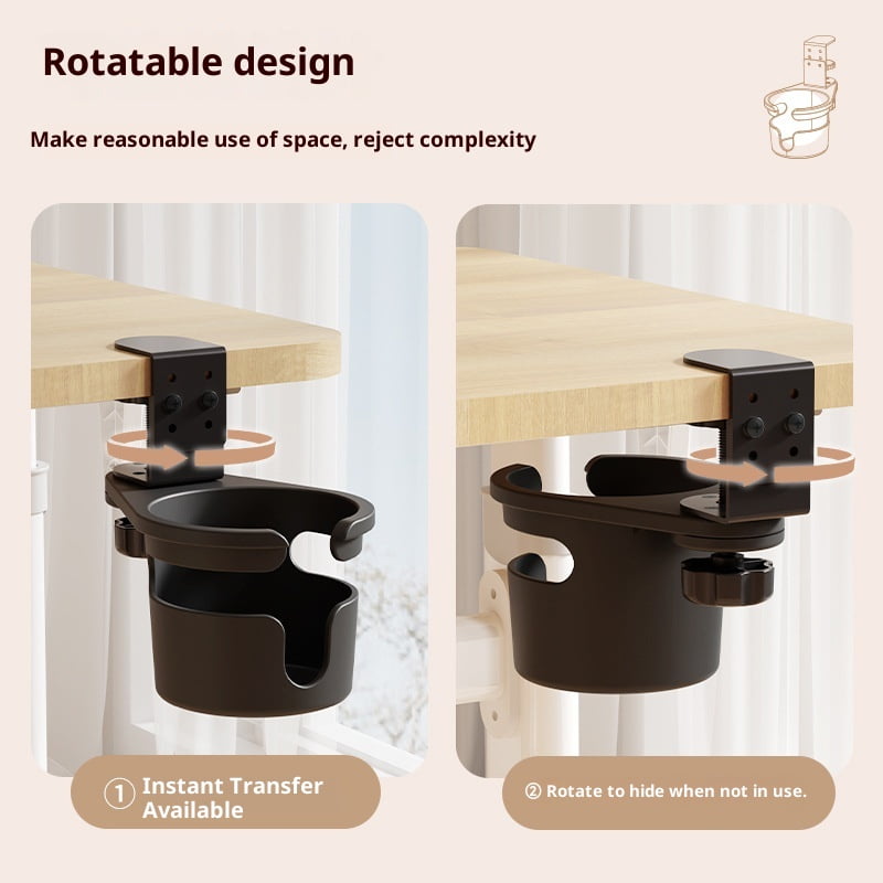Deeper Desk Cup Holder, 360° Rotating Anti-Spill Cup Holder for Table, Adjustable Clamp on Cup Holder for Gaming Desk, Gift for Gamer and Office, Desk Storage, Drink Holder for Coffee Cup, Arm Chair