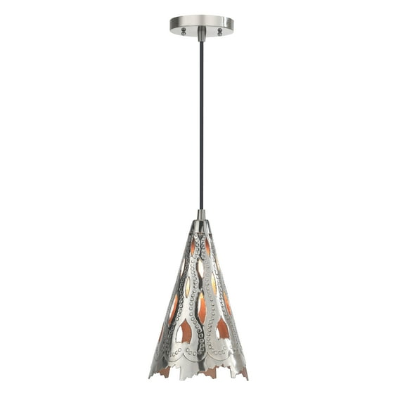 Aspen Creative 61132-11, One-Light Hanging Mini Pendant Ceiling Light, Transitional Design in Nickel Finish, 7 3/4" Wide
