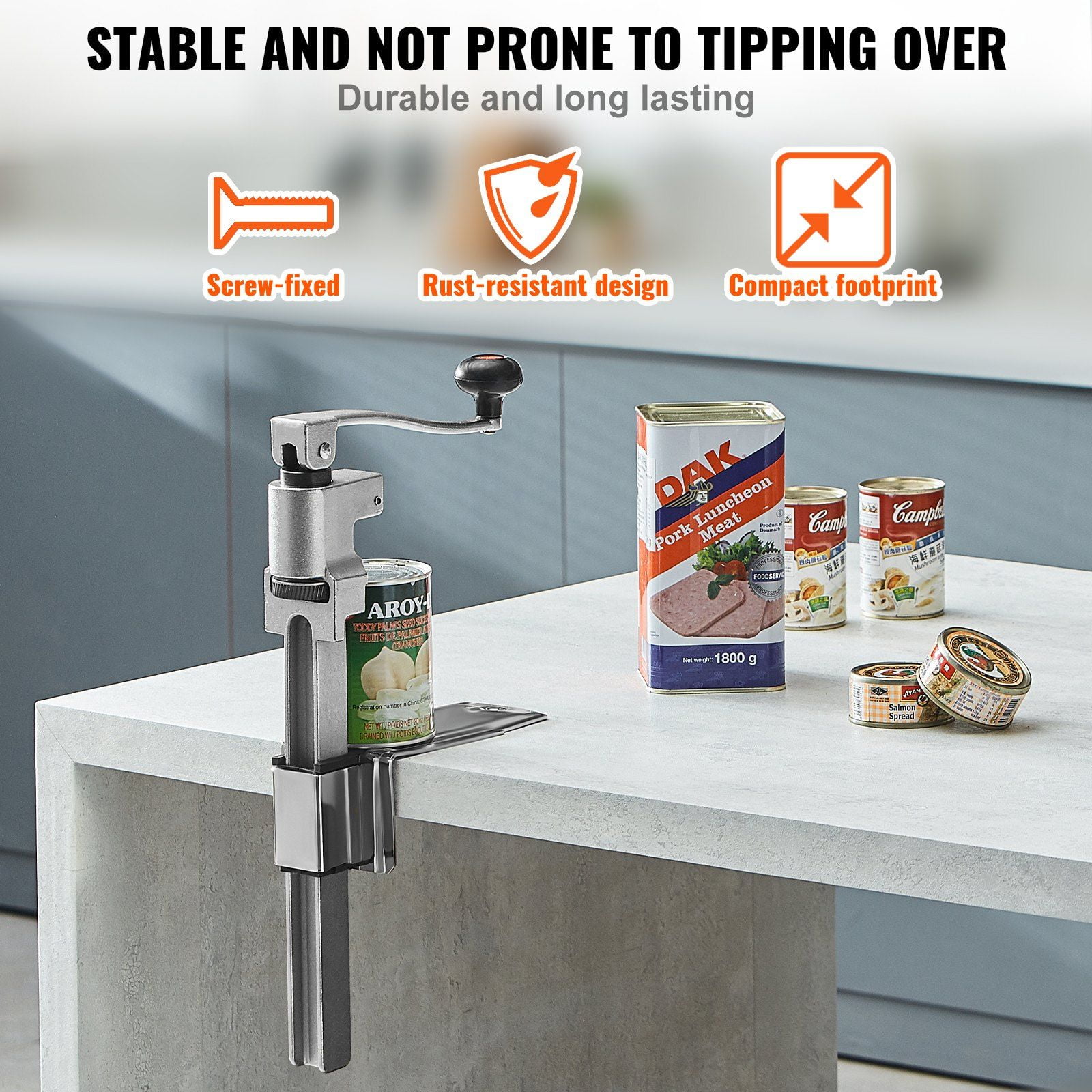 Heavy Duty Commercial Manual Can Opener with Adjustable Base - Industrial Jar & Can Opener for Large Cans Up to 11.8 Inches - Ideal for Restaurant, Hotel, Bar, Home Use