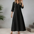 thumbnail image 2 of LIIPEE Women Dresses Solid Color Loose 3/4 Sleeve V Neck A-Line Midi Sundress Woman Stylish Holiday Party Photoshoot Dress,Black,Xl, 2 of 4