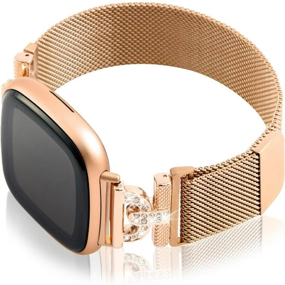 REQO Magnetic Bands Compatible for Fitbit Sense 2/Fitbit Versa 4/Fitbit Sense/Fitbit Versa 3, Mesh Stainless Steel Bling Strap, Dressy Replacement Adjustable Wristband for Women
