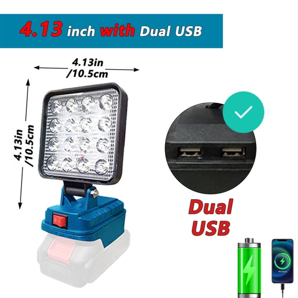 Para Ma*kita Linterna de Batería Li-ion de 14.4V-18V Linterna Exterior de 4 Pulgadas Luz de Trabajo LED Inalámbrica Lámpara de Acampar Iluminación de Emergencia
