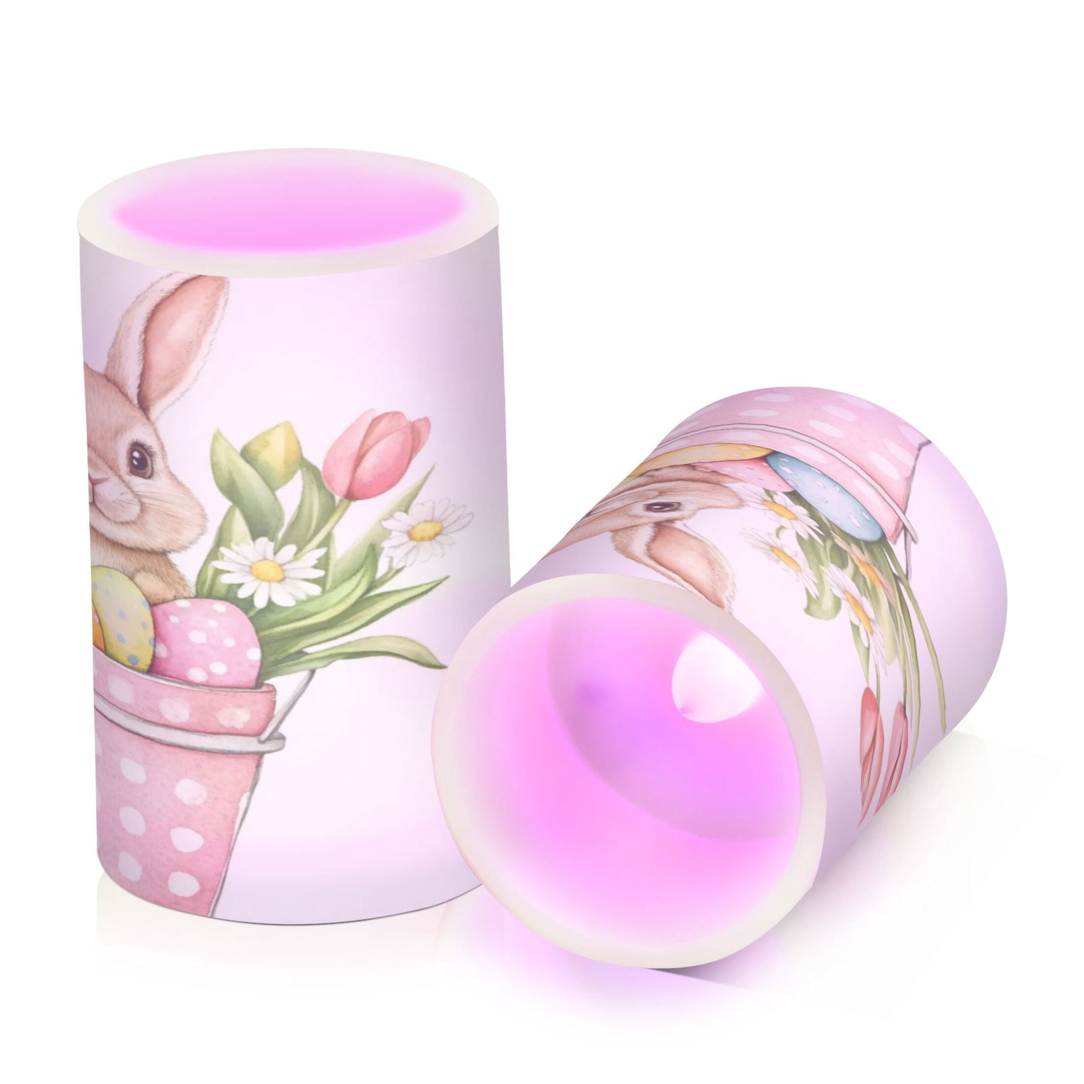 2 PCS Flameless Candles with Remote Timer LED Battery Operated Flickering Candle Light for Wedding Table Home Decoration Gifts Easter Bunny and Bucket