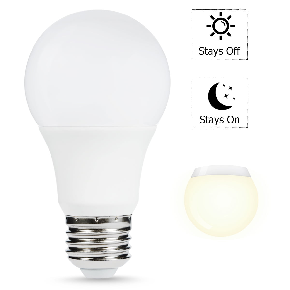 Smart Dusk to Dawn LED Light Bulb, A19 6 Watts 40W Equivalent Daylight 5000K 500LM E26 Sensor Porch Light Bulbs for Garage, Hallway 4 Pack