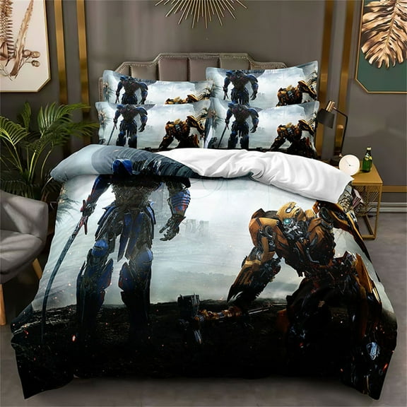 3 Pieces Bumblebee Bedding Set Optimus Prime Duvet Cover Set Full Size 1 Duvet Cover with Zipper Closure 2 Pillow Shams,Comforter Not Included
