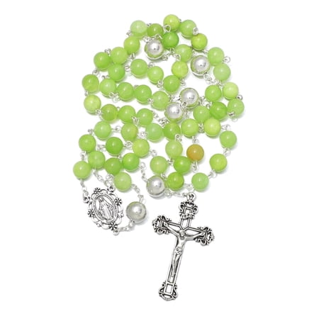 KOMI Green Rosary Beads for Women 8mm Virgin Mary Rosary Necklace Catholic Holy Rosary