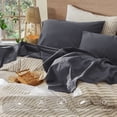 thumbnail image 5 of MooMee 100% Washed Cotton Sheet Set King Linen Like Textured Breathable Durable Soft Comfy 4pcs (Solid Deep Grey), 5 of 6