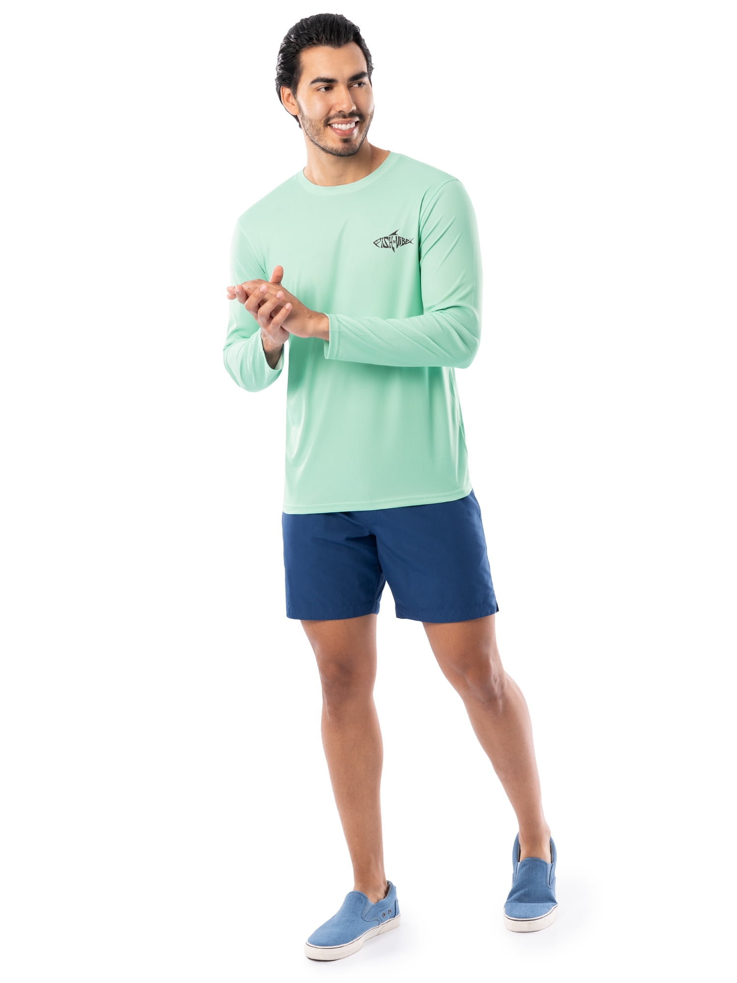 Fish N Vibe Men's Long Sleeve Performance Fishing Graphic Tee, Seafoam Walleye Pivot, XL