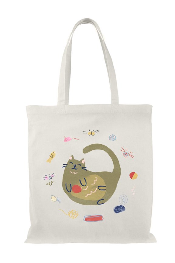 Happy Cat Icons Tote Bag - June Erica Vess Designs, One Size Cotton Canvas Tote Bag