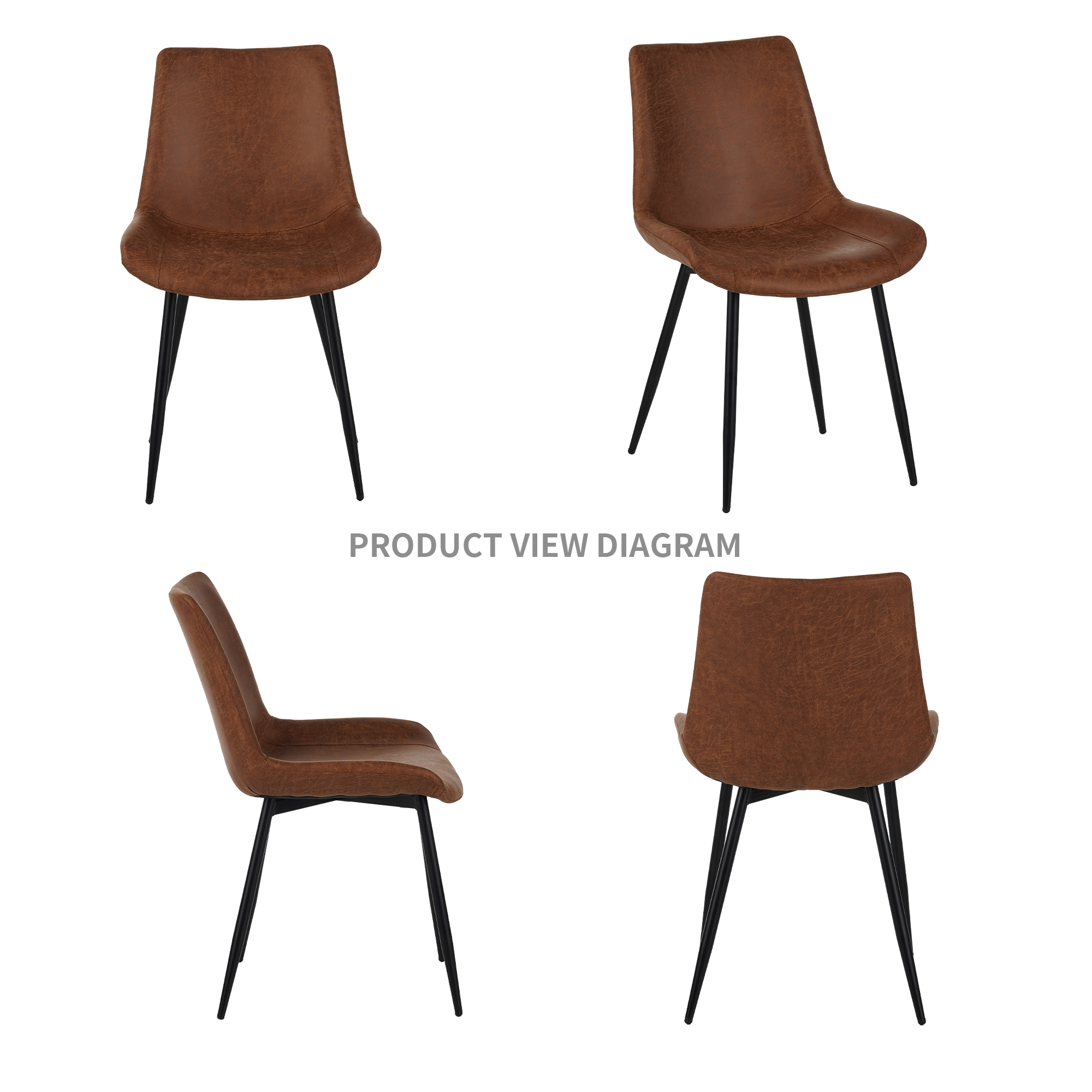 Dining Chairs Set of 4, Upholstered Faux Leather Cushion Seat and Sturdy Metal Legs, Modern Kitchen Dining Room Office Guest Chairs, Easy Assembly Water-Resistant, Brown