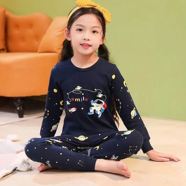 Conjunto de pijama de algodón de manga larga para niños y niñas, ropa de dormir para niños, pijamas de Navidad, pijamas de gato de dibujos animados para niños de 4, 6, 8 y 9 años, Invierno