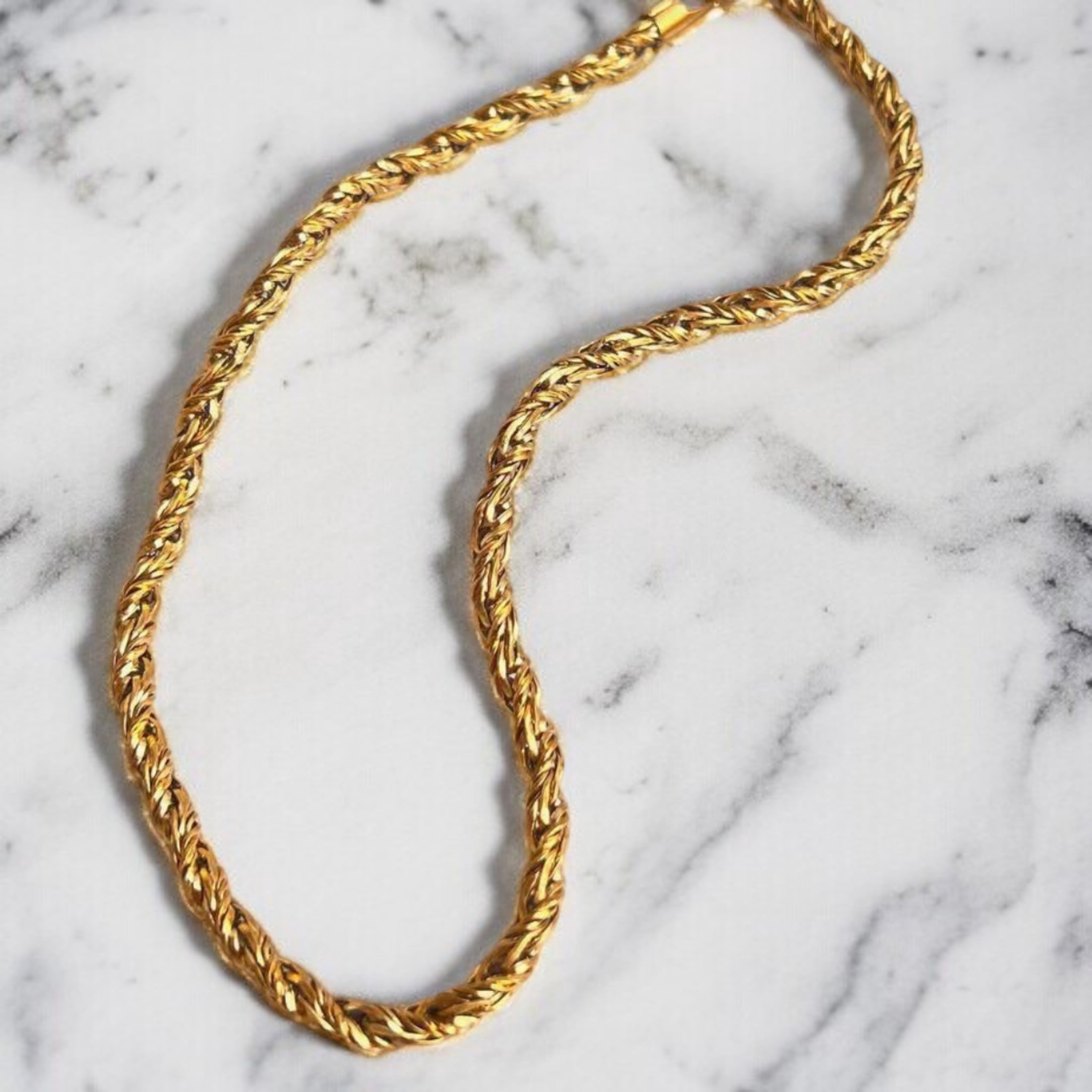 LAPRECIEUZ DE ARTHES JEWELRY 18K Gold Plated Braided Herringbone Chain, Twisted Rope Necklace Women's 18"