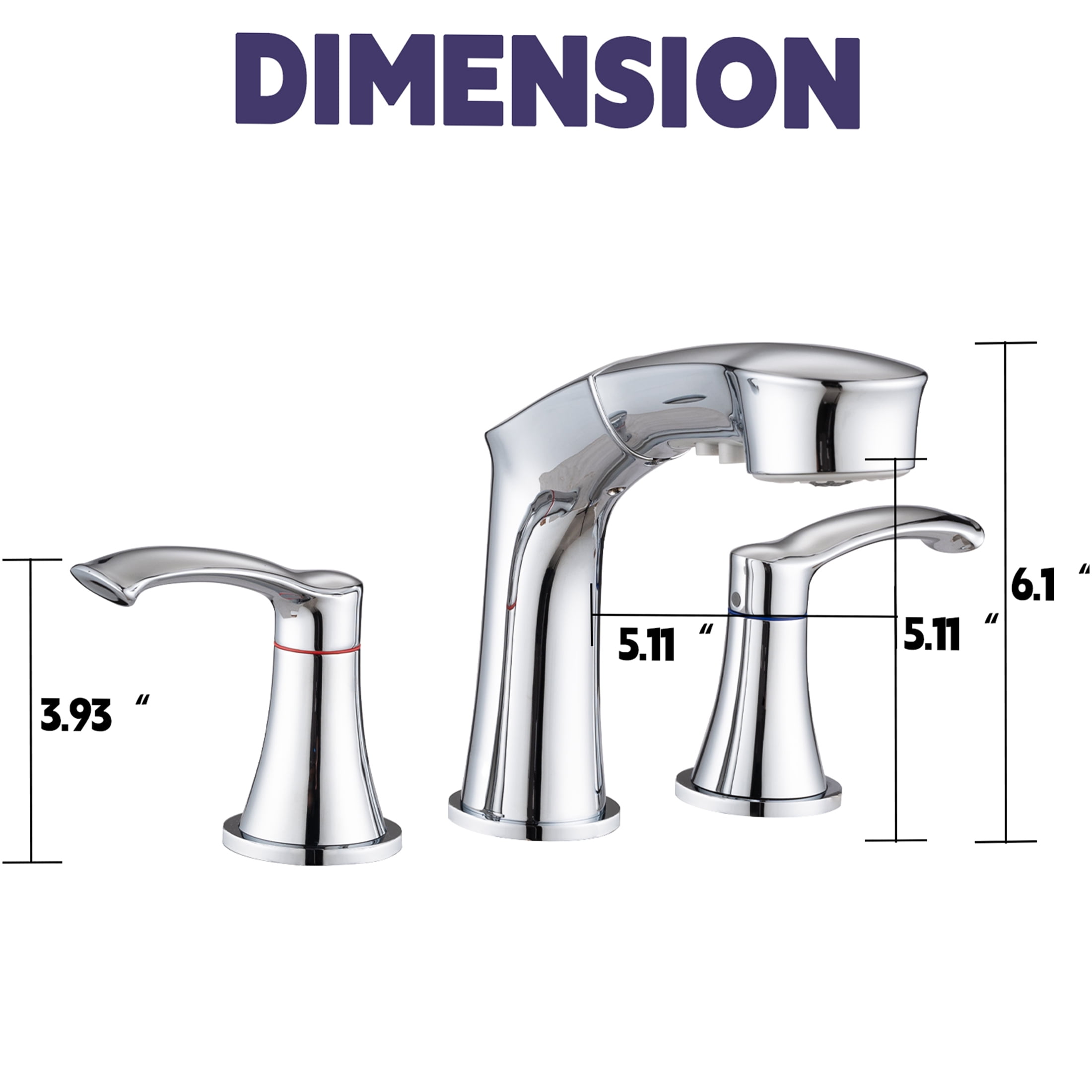 JERFIT 8-inch Widespread Bathroom Sink Faucet with Pull Down Sprayer, 2-Handle Chrome Vanity Faucet, Stainless Steel Lavatory Faucet with Lever Handles
