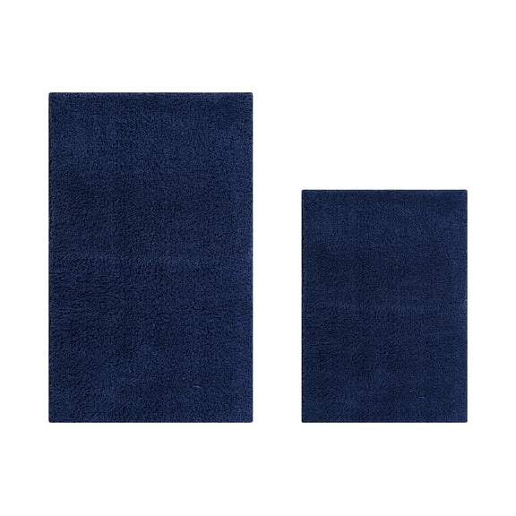Better Trends 2 Piece Bathroom Rug Set 100% Polyester (17" x 24" | 21" x 34") Bath Rug, Water Absorbent Non-Slip Bath Mat Machine Washable Micro Plush Collection - Navy