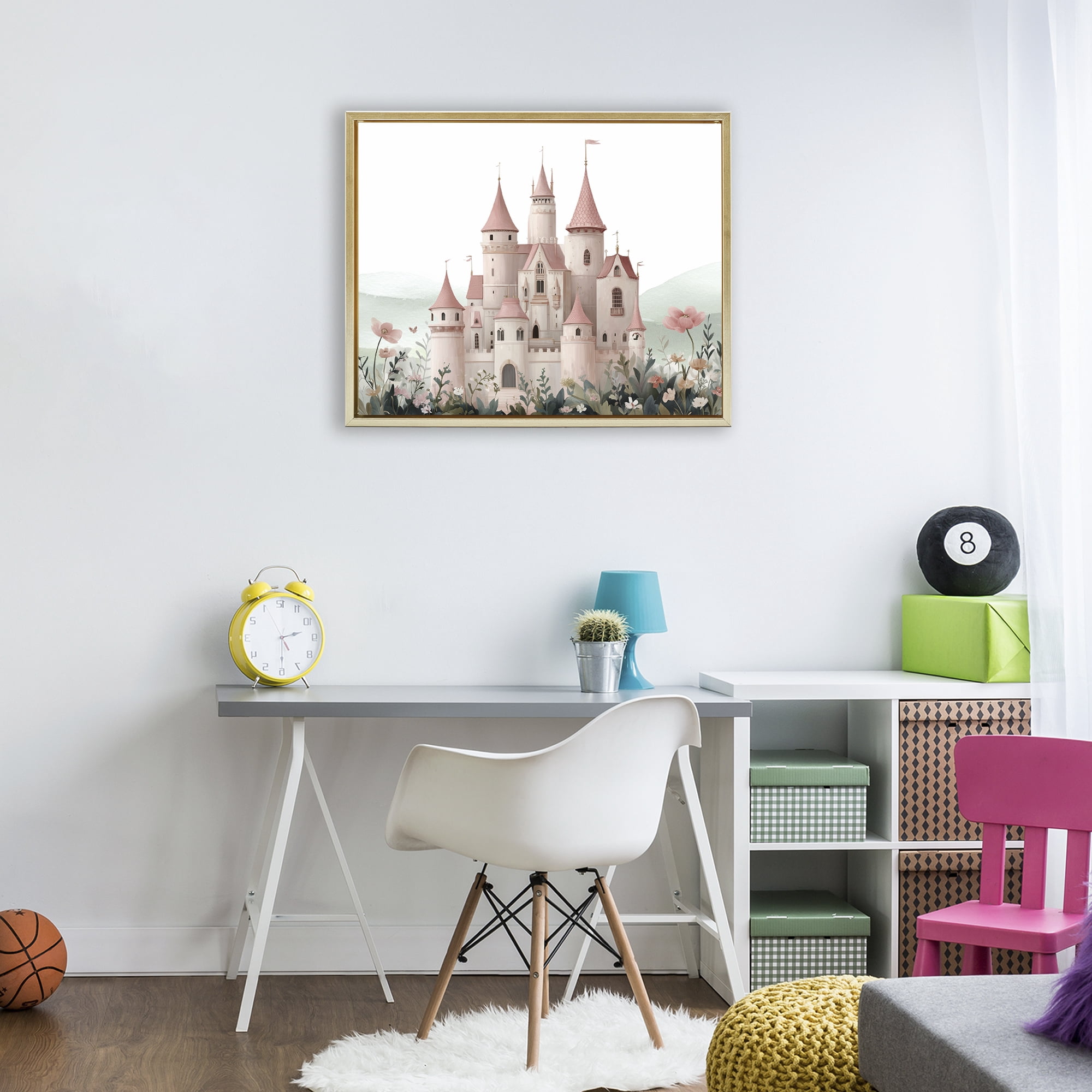 Stupell Industries A Castle For Princess Gold Framed Floater Canvas Wall Art, design by Christine Simpson Art
